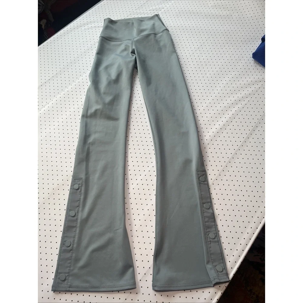 Alo High Waist Flare Leggings XXS Sage Gray Snap Hem Yoga Pants Women's